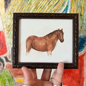 Tiny Framed Brown Horse Painting